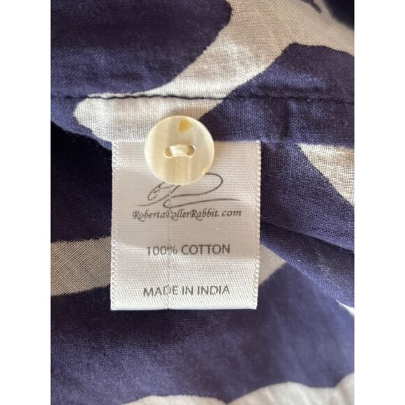 Roberta Roller Rabbit Shirt Dress Size XS Geo Print Navy White Sheer Long Sleeve - Picture 10 of 11